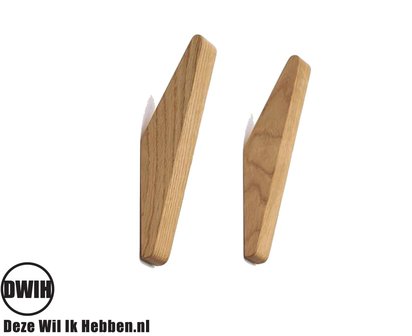 2 stuks - kapstok haken - naturel - eiken - model &quot;TUSK&quot;