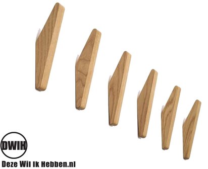 2 stuks - kapstok haken - naturel - eiken - model &quot;TUSK&quot;