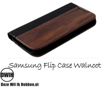 Samsung Galaxy S9 flip case Walnoot en leer