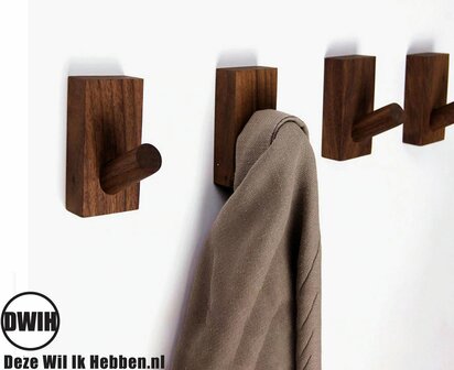 Nordic Design - 2 stuks - kapstok haken - Walnoot - model &quot;BLIX&quot;- Modern Design