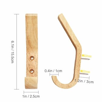 Nordic Design - 2 stuks - houten kapstok haken - Rubberwood - model &quot;BINK&quot;