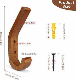 Nordic Design - 2 stuks - houten kapstok haken - Walnoot- model &quot;BINK&quot;
