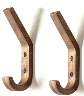Nordic Design - 2 stuks - houten kapstok haken - Walnoot- model &quot;BINK&quot;