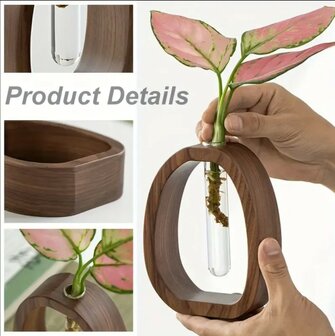 Elegante Japandi Hydrocultuur Vaas van Walnoothout &ndash; Strak en Tijdloos Design 