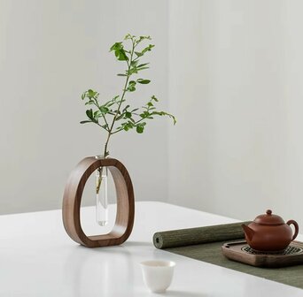 Elegante Japandi Hydrocultuur Vaas van Walnoothout &ndash; Strak en Tijdloos Design - 15 cm