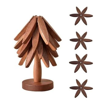 DWIH - Houten Pannenonderzetter - set van 4 Walnoot - Boomvormig
