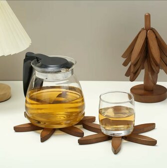DWIH - Houten Pannenonderzetter - set van 4 Walnoot - Boomvormig