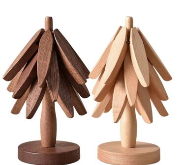DWIH - Houten Pannenonderzetter - set van 4 Walnoot - Boomvormig
