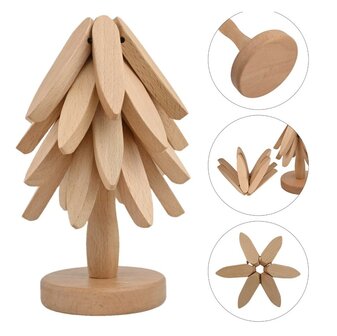 DWIH - Houten Pannenonderzetter - set van 4 Beuken- Boomvormig