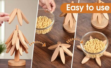 DWIH - Houten Pannenonderzetter - set van 4 Beuken- Boomvormig