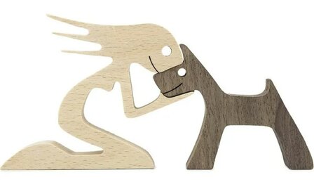 Houten beeldje - Vrouw en Hond - Model 06