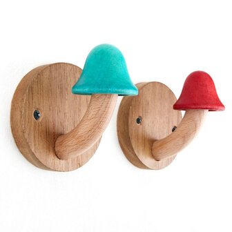 Nordic Design - 4 stuks - houten kapstok haken - paddenstoel- kinderkamer
