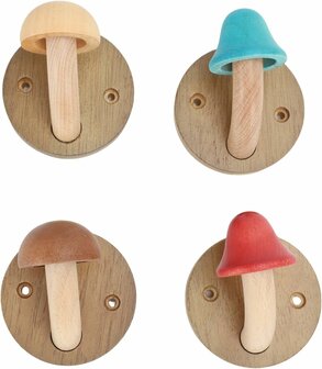 Nordic Design - 4 stuks - houten kapstok haken - paddenstoel- kinderkamer