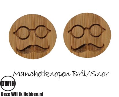 LaserWood manchetknopen Bril/Snor