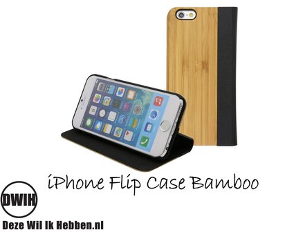 Houten flip case, iPhone 4 &ndash; Bamboe en Leer