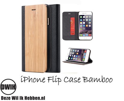 Houten flip case, iPhone 4 &ndash; Bamboe en Leer