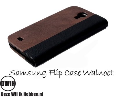 Samsung Galaxy S flip case Walnoot en leer