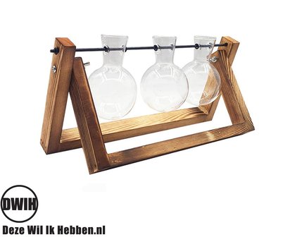 Nordic style houten/glazen trippel vaas