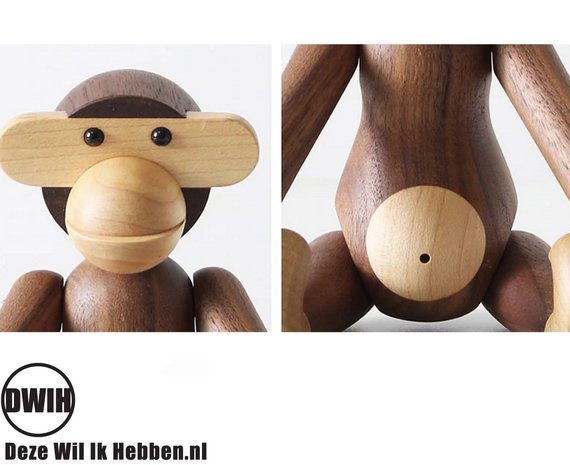 Nordic Design: houten Aap / Monkey - donker Walnoot, 28 cm
