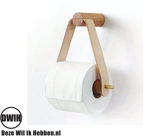 Nordic Design: WC rol houder van hout gecombineerd met leer