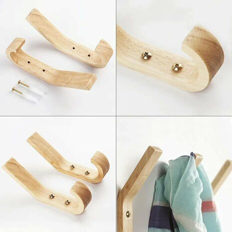 Nordic Design - 2 stuks - houten kapstok haken - Rubberwood - model "BINK"