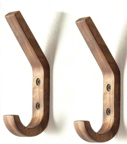 Nordic Design - 2 stuks - houten kapstok haken - Walnoot- model "BINK"