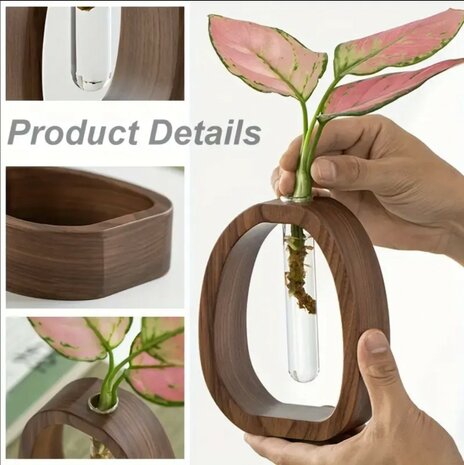Elegante Japandi Hydrocultuur Vaas van Walnoothout – Strak en Tijdloos Design 