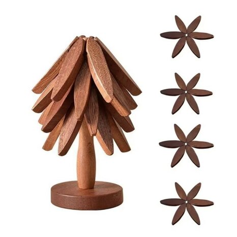 DWIH - Houten Pannenonderzetter - set van 4 Walnoot - Boomvormig