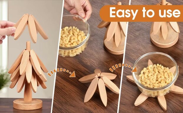 DWIH - Houten Pannenonderzetter - set van 4 Beuken- Boomvormig