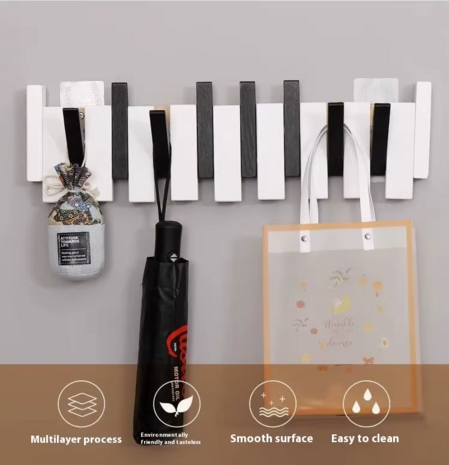 Piano Kapstok - wandkapstok - keys - 4 haken - kapstok hangend - Zwart / Wit