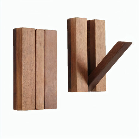 2 stuks Wandkapstok &ndash; Massief Acaciahout &ndash; Inklapbare Haak &ndash; Magnetisch &ndash; Onzichtbare Montage