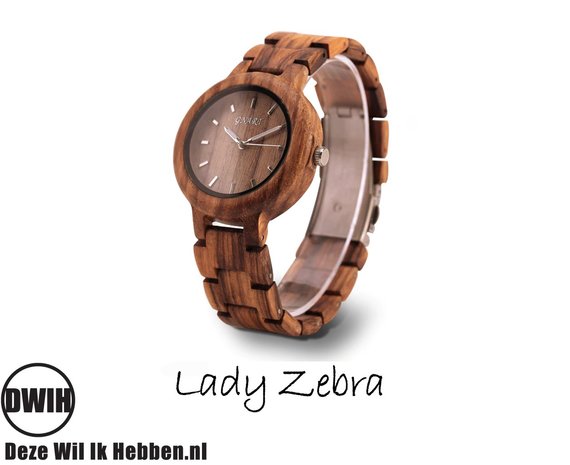 Houten horloge: Lady Zebra