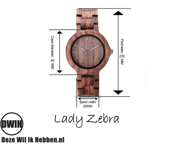 Houten horloge: Lady Zebra