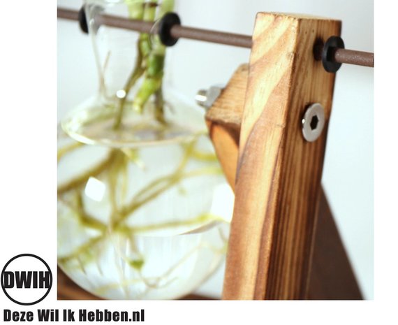 Nordic style houten/glazen trippel vaas