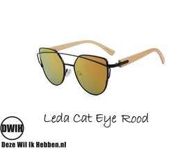 Houten zonnebril: Leda Cat Eye Rood spiegelglas
