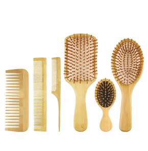 DWIH Bamboe Borstel en kammen set, 6 stuks