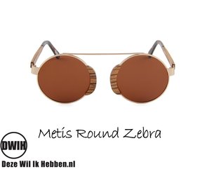 Houten zonnebril: Metis Round Zebra met gepolariseerde glazen