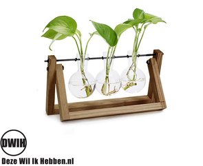 Nordic style houten/glazen trippel vaas